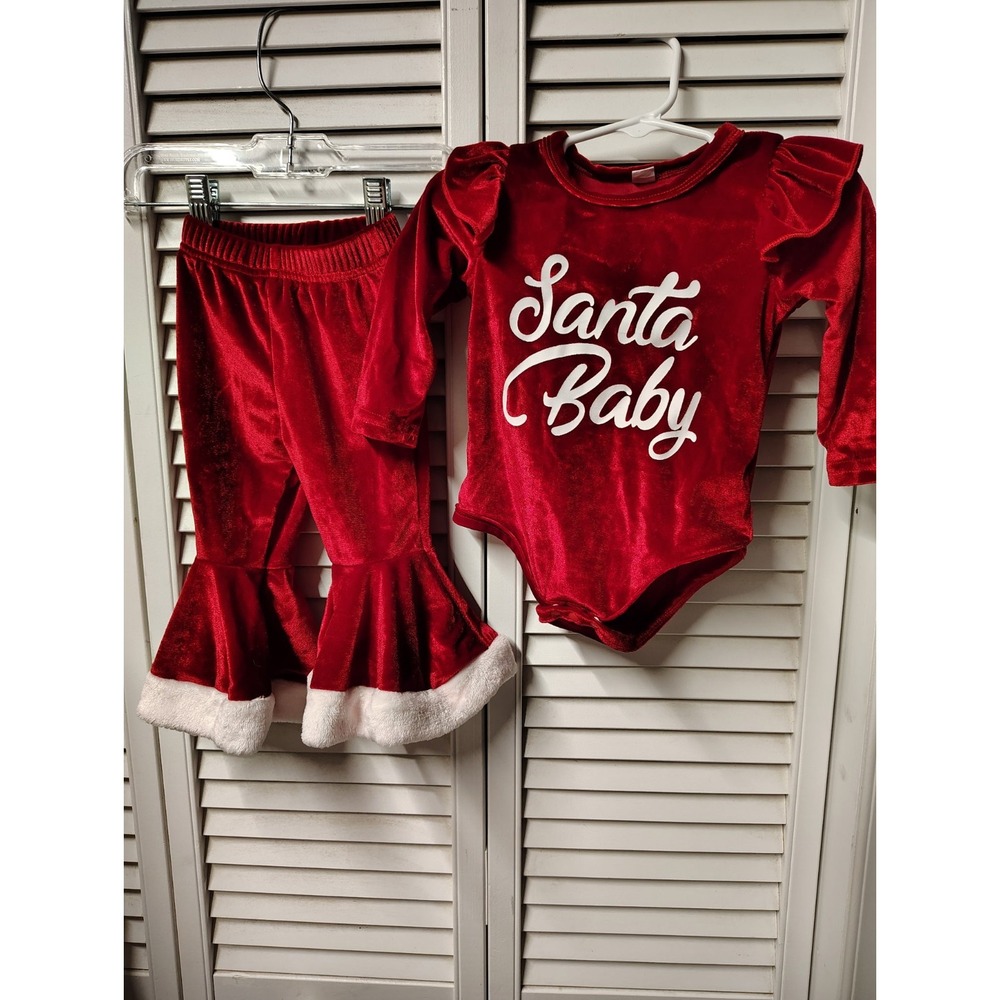 Baby Girl‎ Velvet Christmas Outfit  W/ Bell-bottom Flare Pants 6- 9 Months